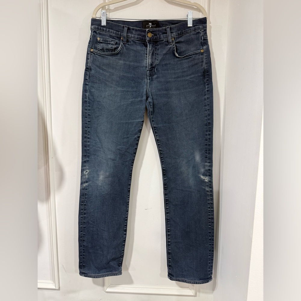 7 For All Mankind Luxe Performance Standard Dark Blue Straight Jeans